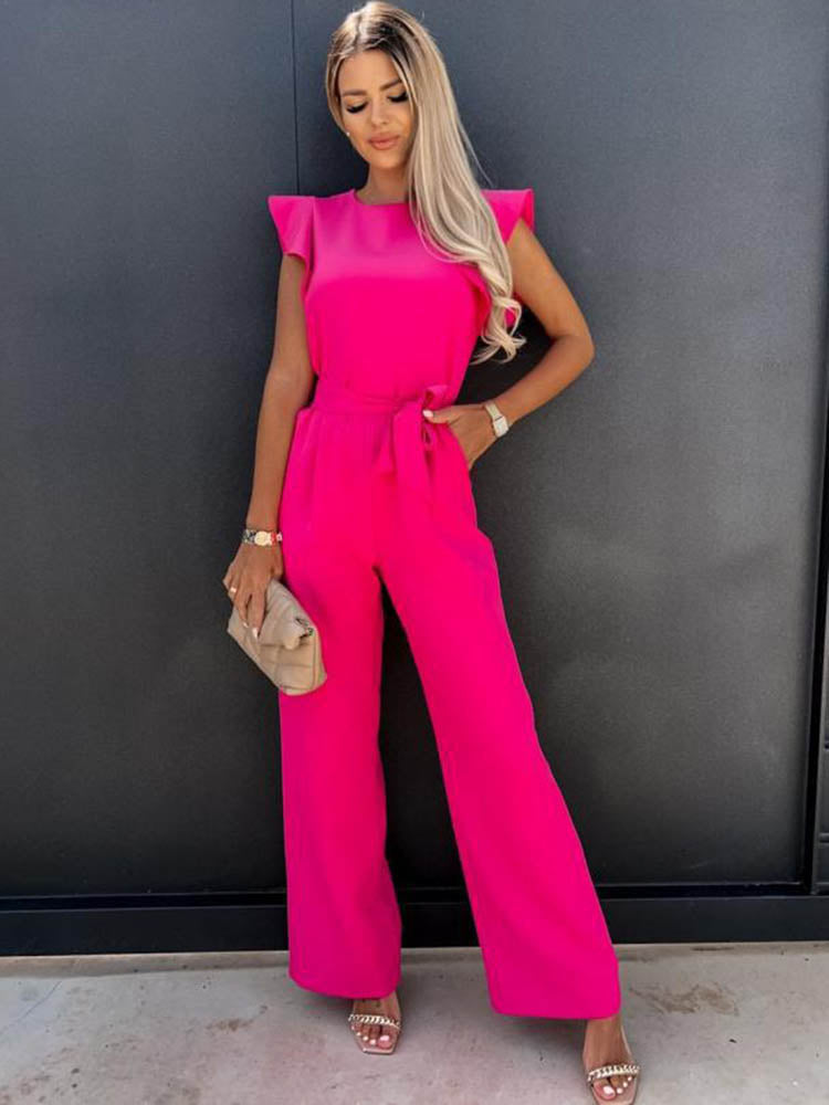 Love-vop Fashion Butterfly Sleeve Wide Leg Jumpsuit Women 2023 Summer Casual Elegant Romper Vintage Streetwear Jumpsuits Overalls Women