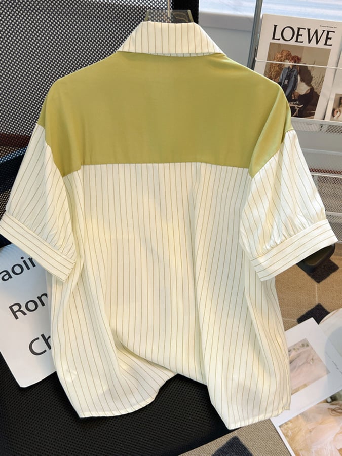 Lovevop Commuter Shawl Striped Short Sleeved Shirt