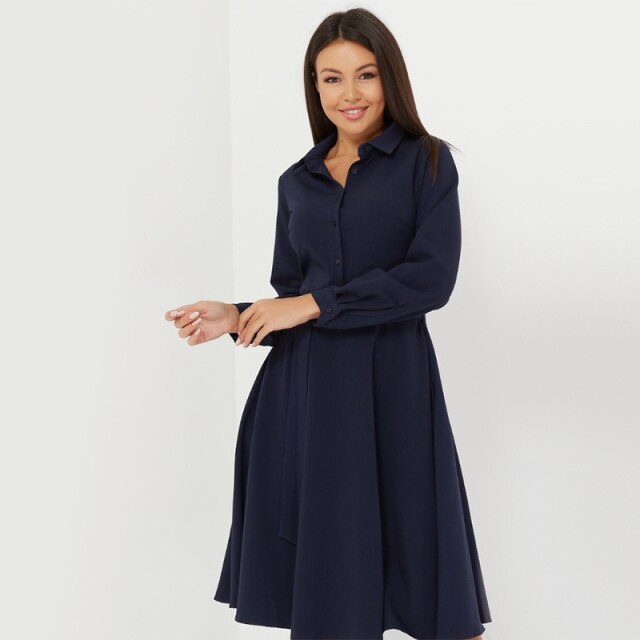 Women Vintage Sashes Elegant A-line Party Dress Long Sleeve Turn Down Collar Solid Casual Dress 2024 Winter New Fashion Dress
