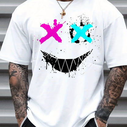 「lovevop」Men's Novelty T Shirt Smile Graphic Print Tees Short Sleeve T-shirt Casual Summer Tops