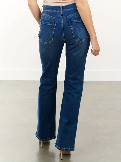 「lovevop」Single-breasted Mid Rise Bootcut Jeans, Whiskering High Strech Bell Bottoms Denim Pants, Elegant Pants For Every Day, Women's Denim Jeans & Clothing