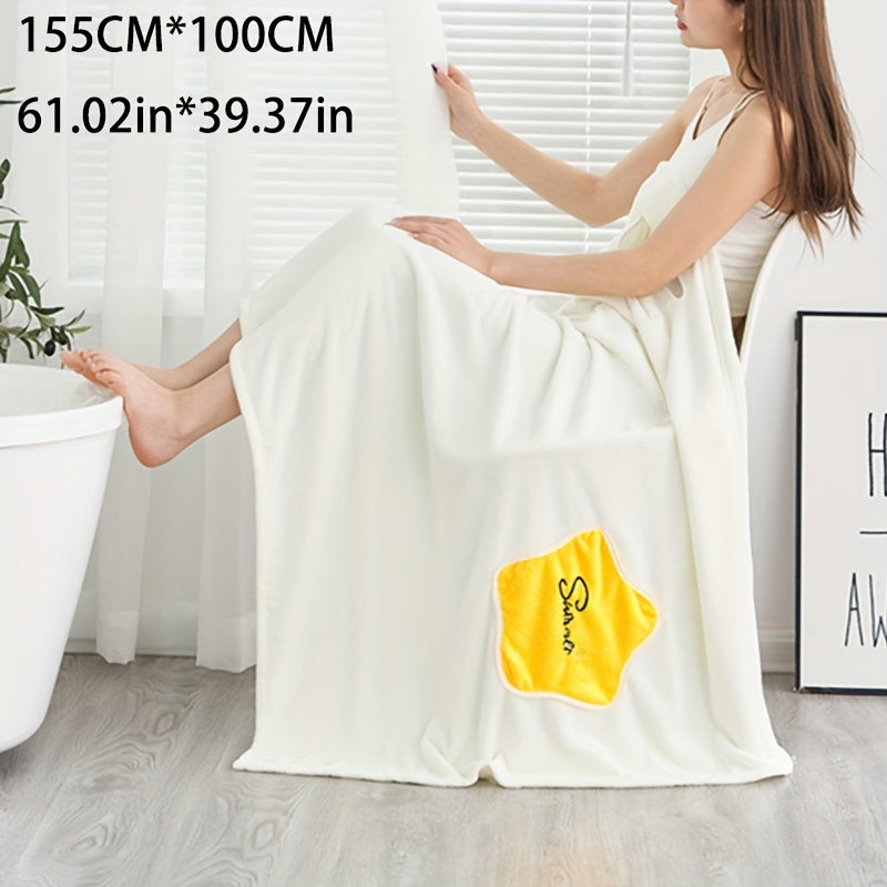 1pc Plush Quick-Drying Spa Bathrobe with Pocket - Bath Towels for Women with Thick Straps, Absorbent, Comfortable, Soft Wrap Towel for Home, Bathroom, Sauna, and Daily Use - Luxurious Bathroom Accessories for Relaxation