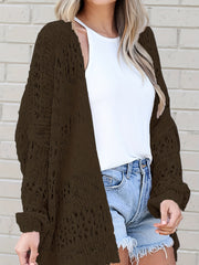 「lovevop」Boho Crochet Knit Cardigan, Vacation Beach Wear Solid Draped Mid Length Summer Sweater, Women's Clothing