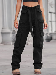 「lovevop」Multi-pocket Baggy Cargo Pants With Belt, Street Style Jeans, Y2K Kpop Vintage Style, Women's Clothing & Denim