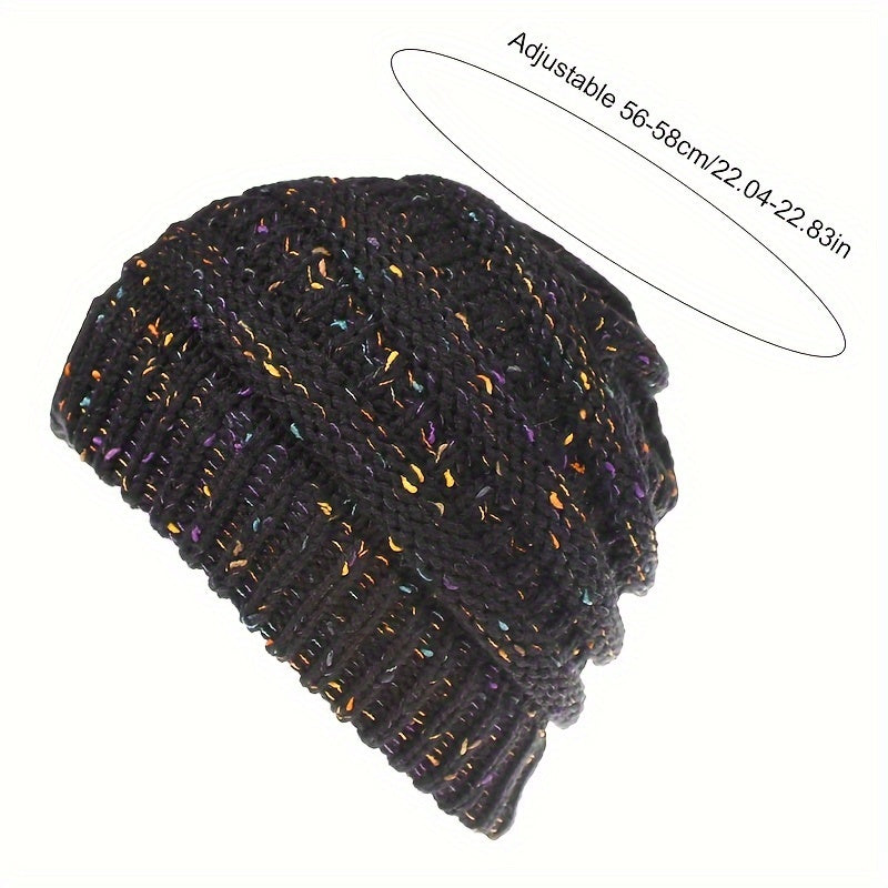 Acrylic Knit Solid Color Slouchy Beanie with Ponytail Hole - Soft, Packable, Elastic, Warm, and Trendy - Perfect for Daily Use in Autumn and Winter