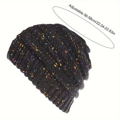 Acrylic Knit Solid Color Slouchy Beanie with Ponytail Hole - Soft, Packable, Elastic, Warm, and Trendy - Perfect for Daily Use in Autumn and Winter