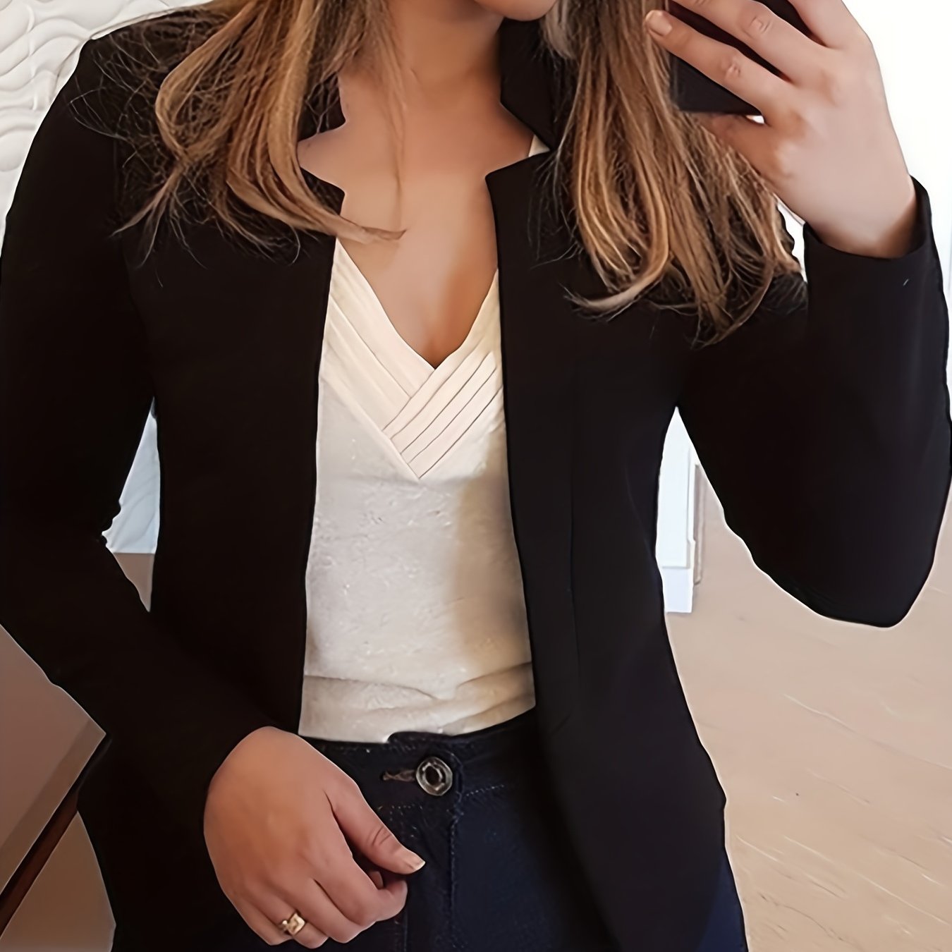 「lovevop」Solid Split Open Front Blazer, Elegant Long Sleeve Blazer, Elegant & Stylish Tops For Office & Work, Women's Clothing