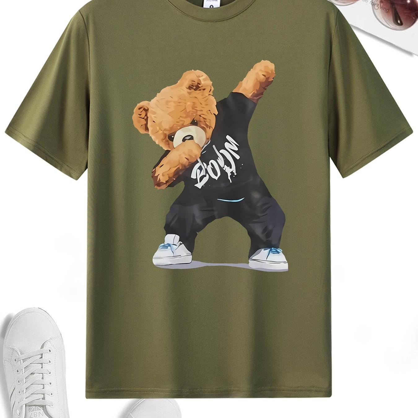 「lovevop」Men's Teddy Bear Dab Trendy Casual Round Neck Short Sleeve T-shirt For Spring And Summer