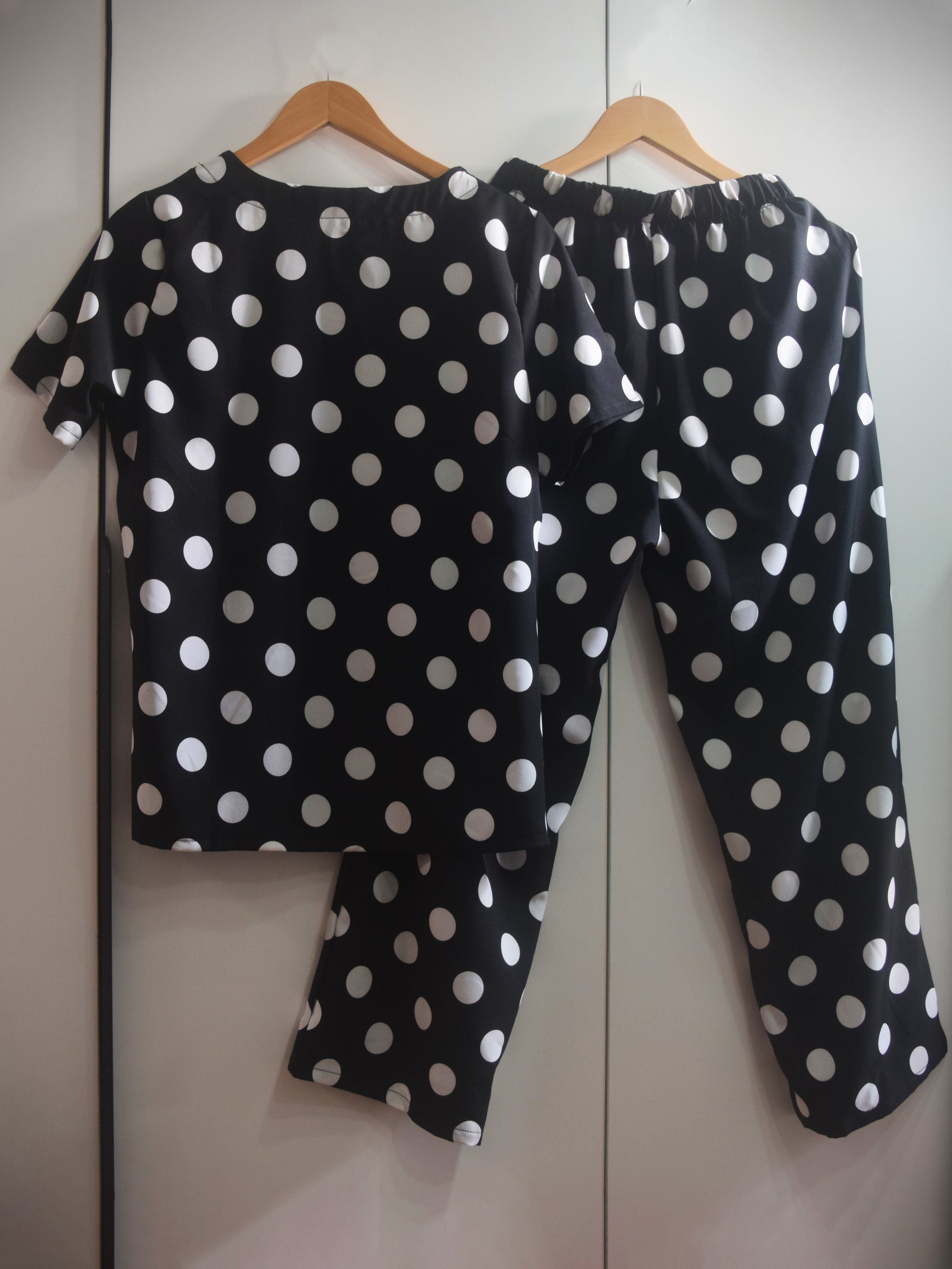 「lovevop」Casual Polka Dot Two-piece Set, Short Sleeve T-shirt & High Waist Elastic Pants Outfits, Women's Clothing