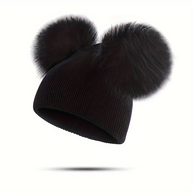 Thermal Double Ball Beanie Hat - Soft, Breathable, Windproof, and Warm Knitted Hat for Outdoor Sports and Skiing - Ultimate Cold Weather Accessory