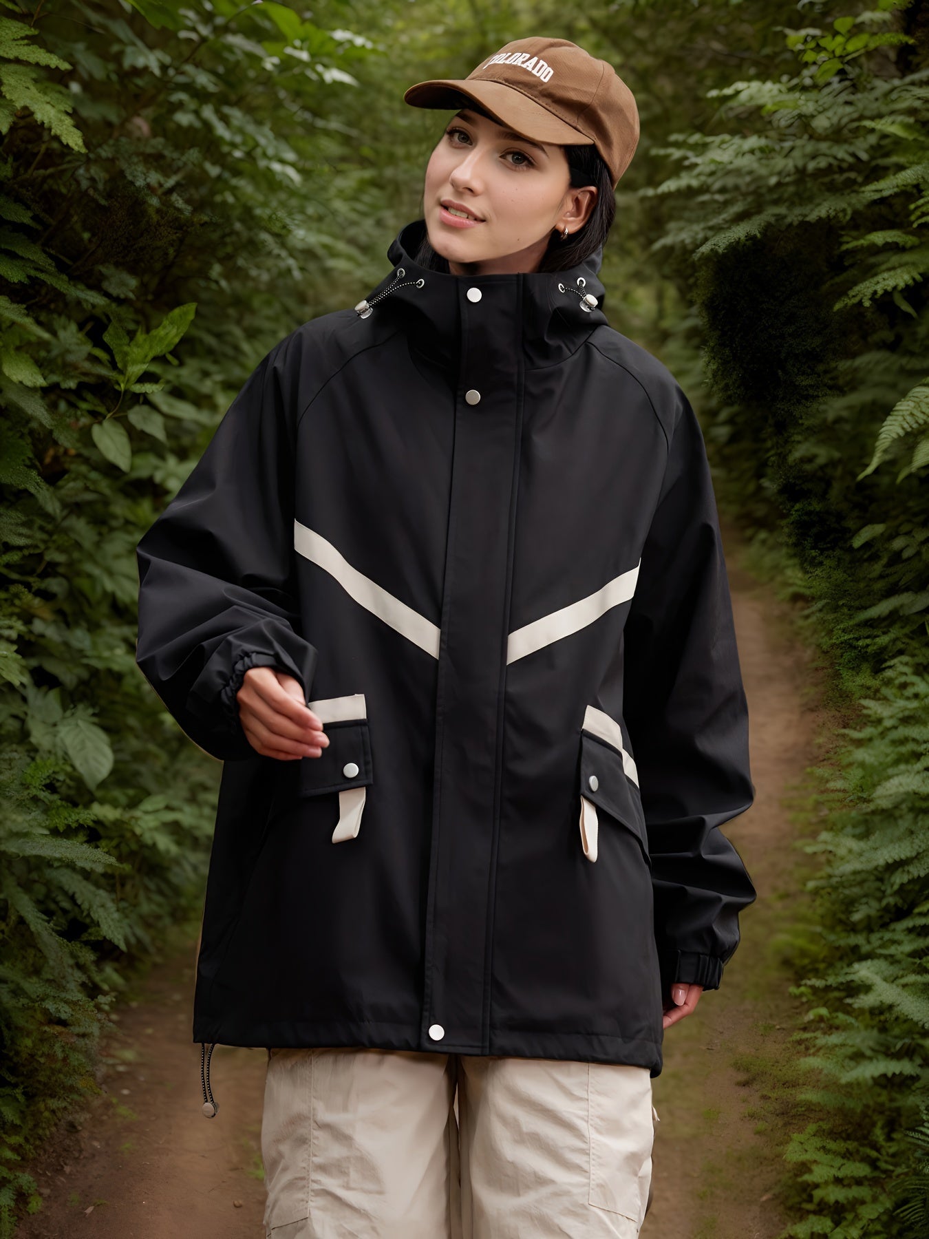 Women's Autumn/Fall Long Sleeve Hooded Jacket - Lightweight, Waterproof And Windproof Raincoat Color Block Sports Windbreaker, Perfect For Outdoor Activities