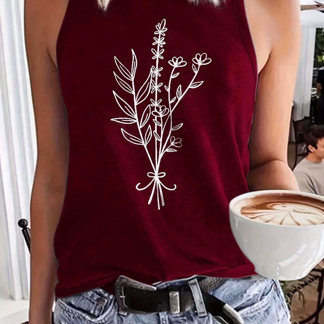 「lovevop」Floral Print Round Neck Tank Top, Casual Loose Fashion Sleeveless Vest Tank Top, Women's Clothing