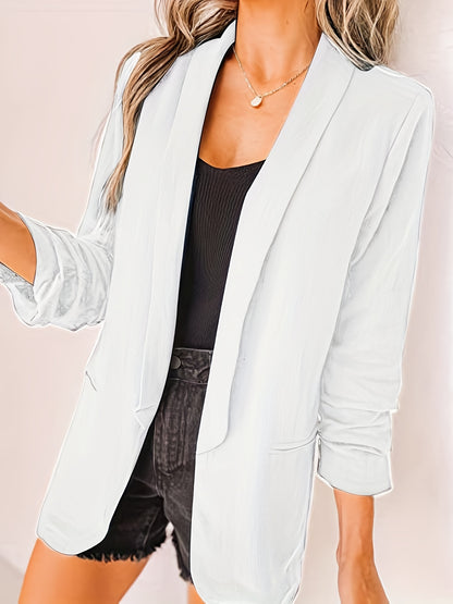 「lovevop」Solid Lapel Blazer Jacket, Casual Long Sleeve Office Work Outerwear, Women's Clothing