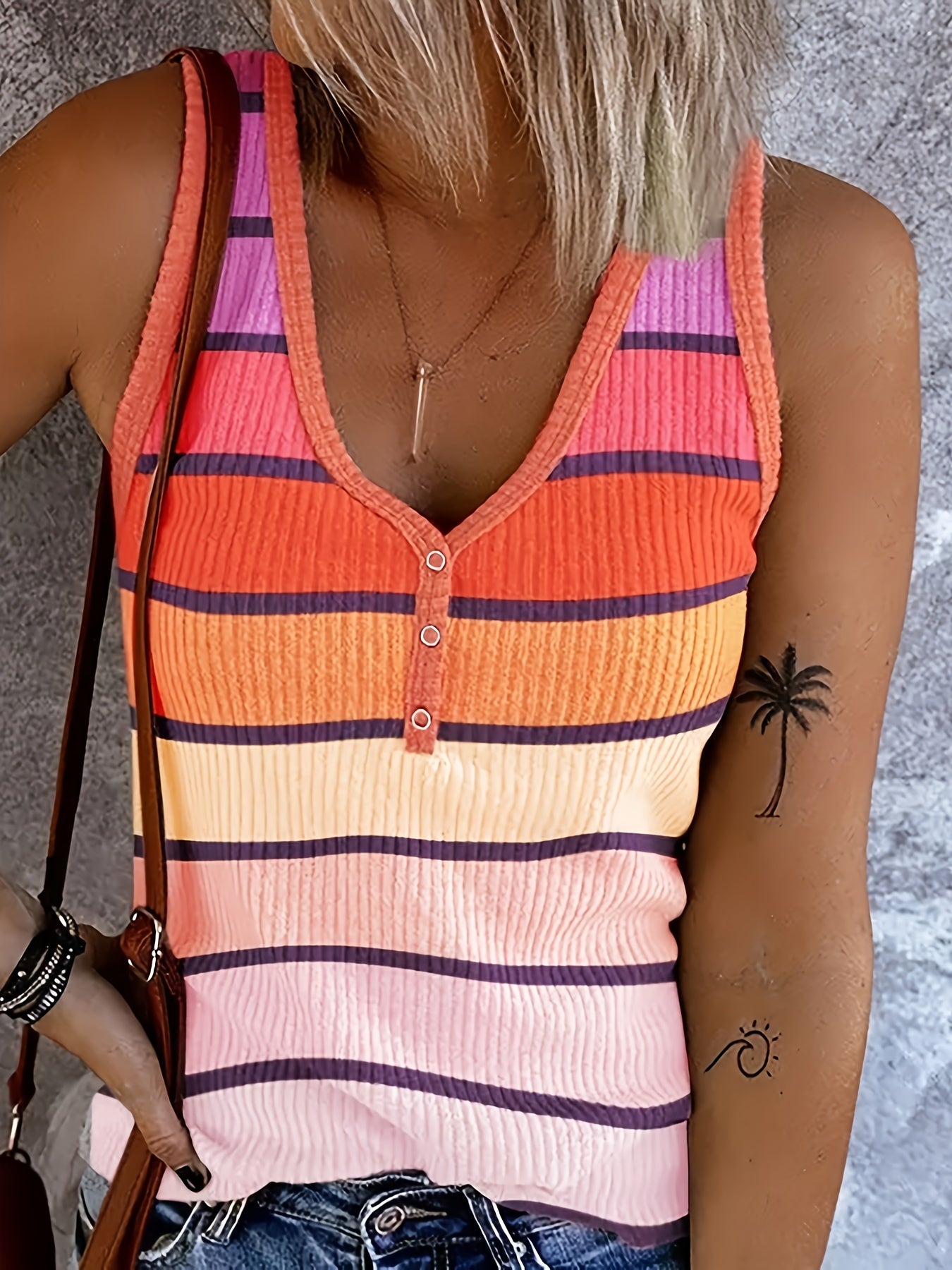 「lovevop」Striped Tank Top, Sleeveless Casual Every Day Top For Summer & Spring, Women's Clothing