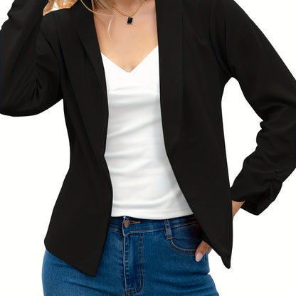 「lovevop」Elegant Solid Long Sleeve Blazer, Open Front Lapel Blazer, Elegant & Stylish Tops For Office & Work, Women's Clothing