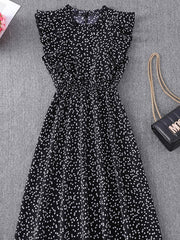 「lovevop」Women's Dresses Chiffon Dress Women Elegant Summer Floral Print Ruffle A-line Sundress Casual Fitted Clothes To Knees Dresses