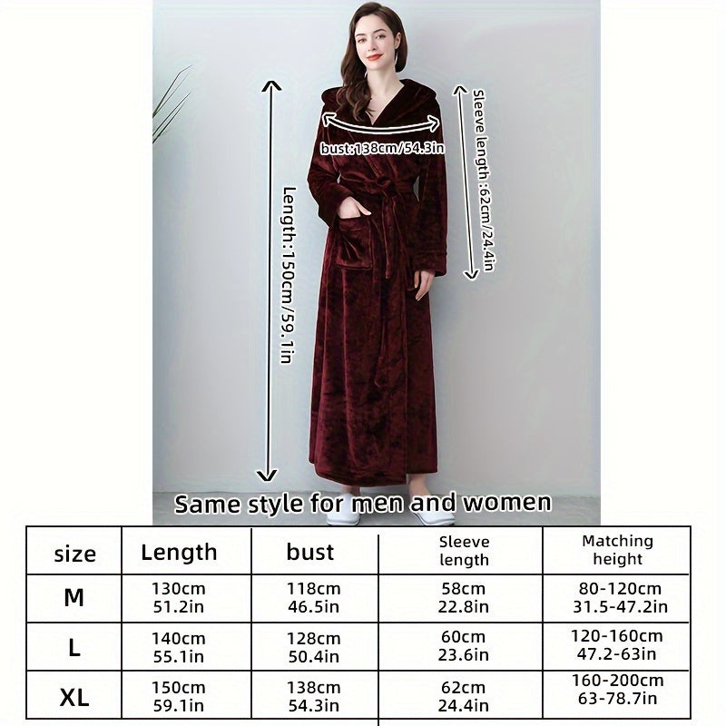 1pc Soft Coral Fleece Unisex Bathrobe - Thickened Long Sleeve Hooded Loungewear for Autumn and Winter - Plush Couple Style Bathroom Supplies for Cozy Relaxation