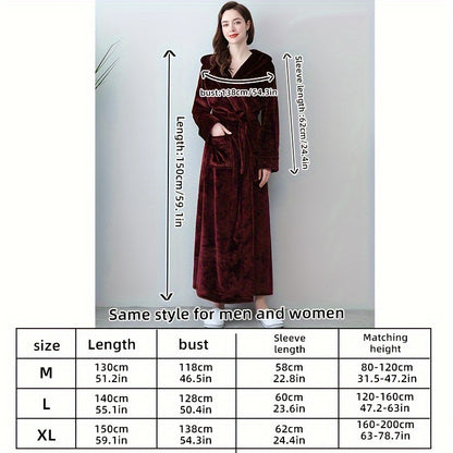 1pc Soft Coral Fleece Unisex Bathrobe - Thickened Long Sleeve Hooded Loungewear for Autumn and Winter - Plush Couple Style Bathroom Supplies for Cozy Relaxation
