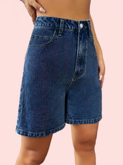 「lovevop」High Waist Denim Shorts, Loose Fit High Rise Slash Pockets Non-Stretch Short Denim Pants, Women's Denim Jeans & Clothing