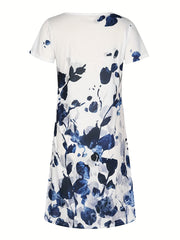 「lovevop」Floral Print V Neck Dress, Casual Short Sleeve Dress For Spring & Summer, Women's Clothing