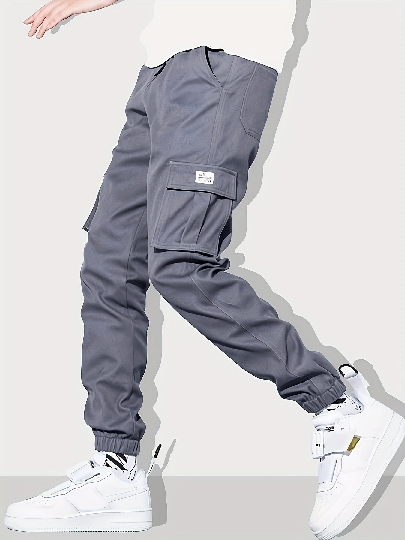 「lovevop」Men's Drawstring Flap Pocket Cargo Pants, Trendy Jogger Pants