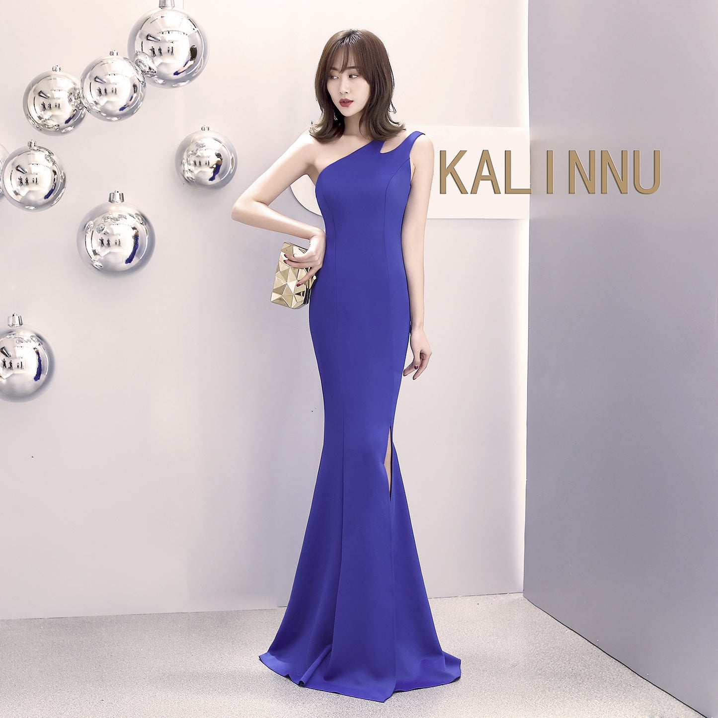 1012 #banquet evening dress long autumn and winter one-shoulder split slim-fitting fishtail dress hostess dress