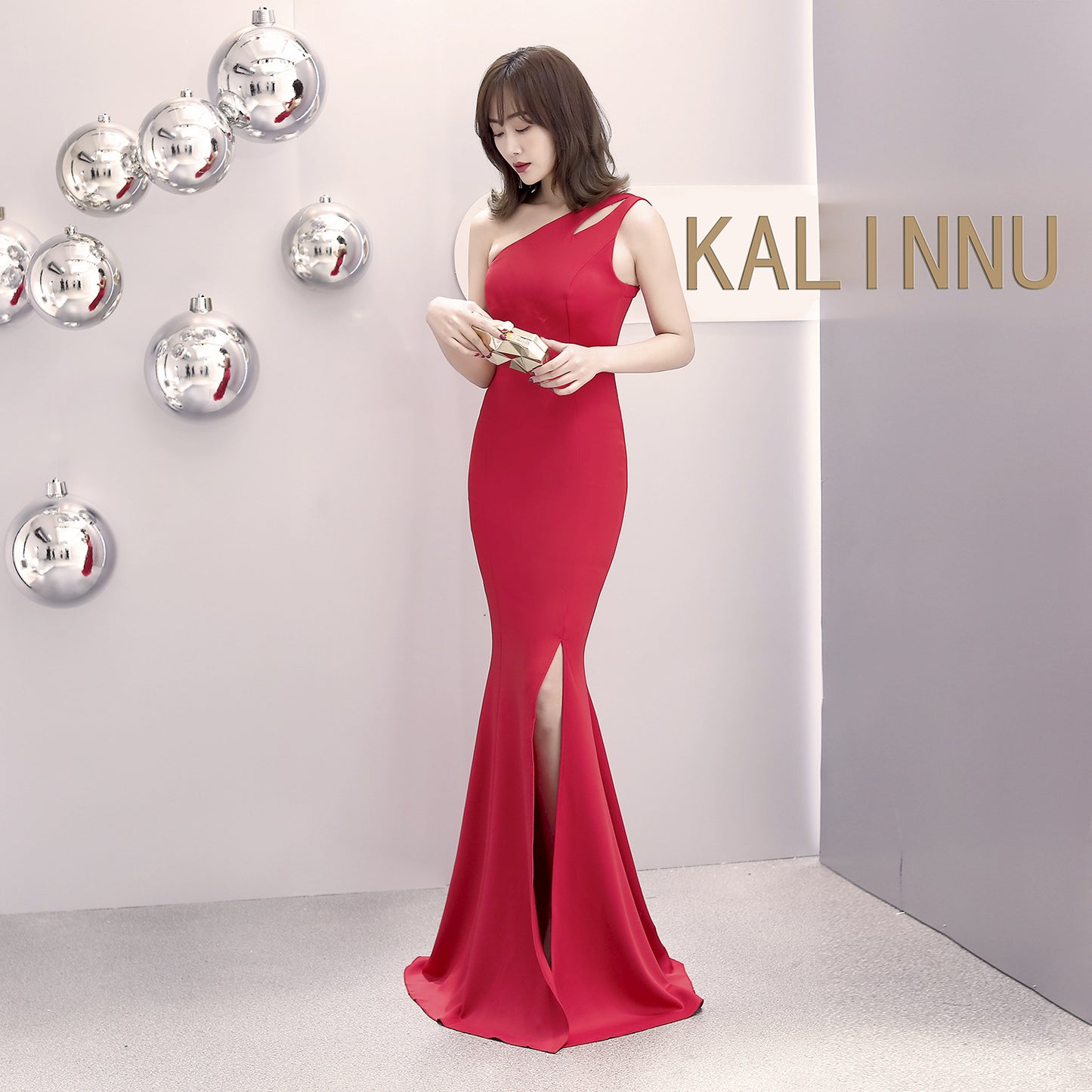 1012 #banquet evening dress long autumn and winter one-shoulder split slim-fitting fishtail dress hostess dress