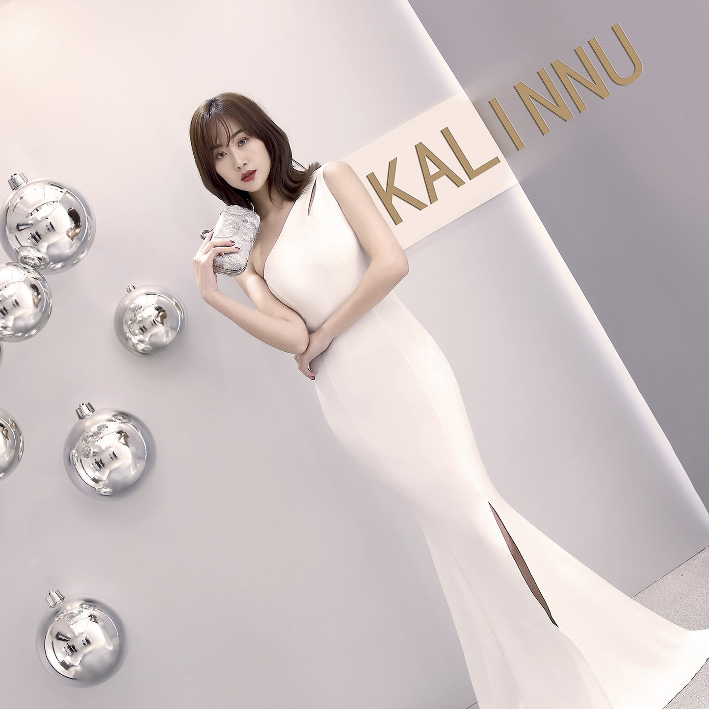 1012 #banquet evening dress long autumn and winter one-shoulder split slim-fitting fishtail dress hostess dress