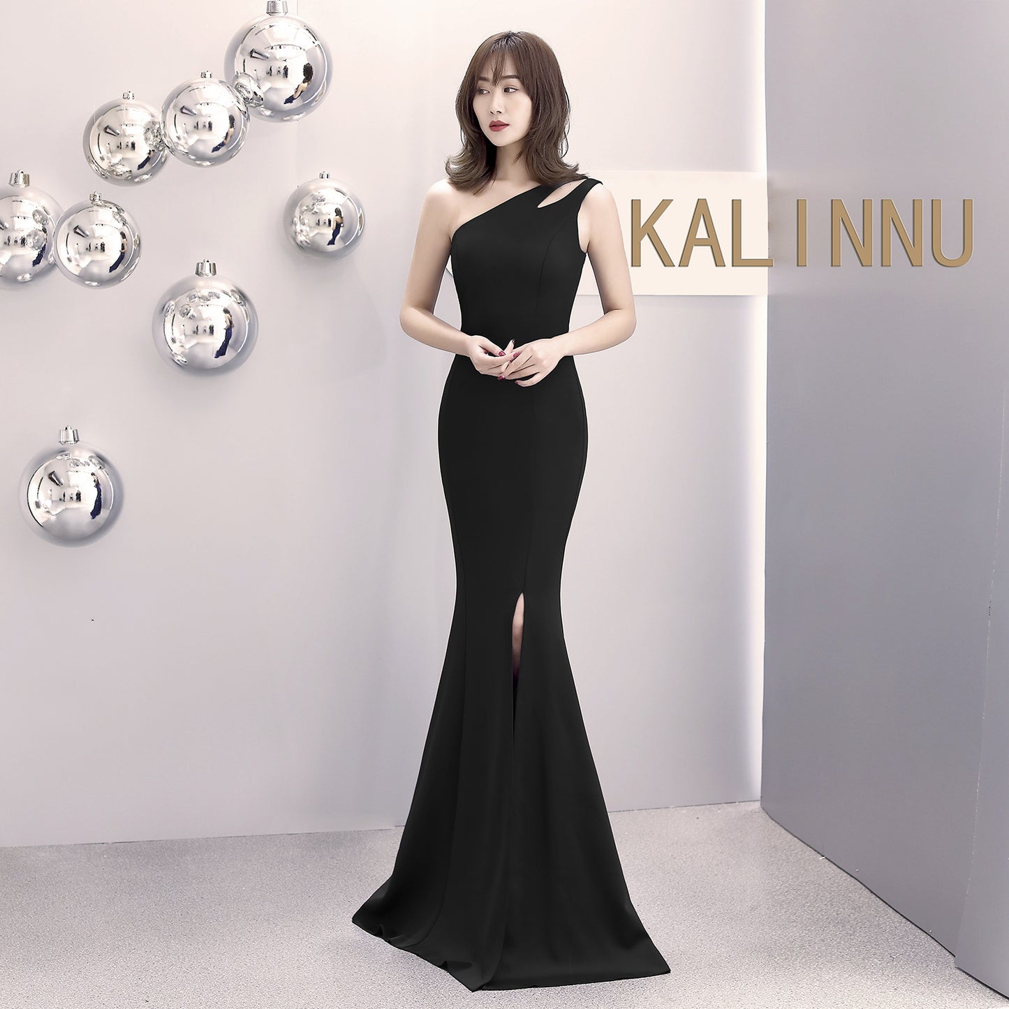 1012 #banquet evening dress long autumn and winter one-shoulder split slim-fitting fishtail dress hostess dress