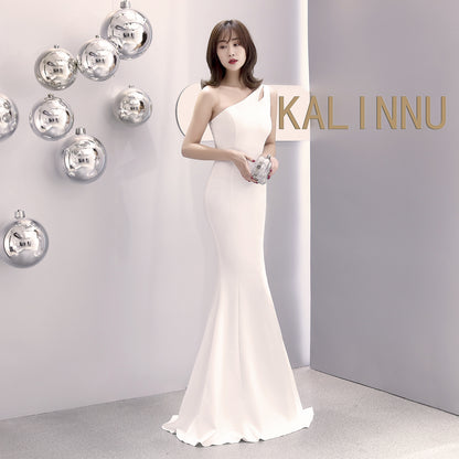 1012 #banquet evening dress long autumn and winter one-shoulder split slim-fitting fishtail dress hostess dress
