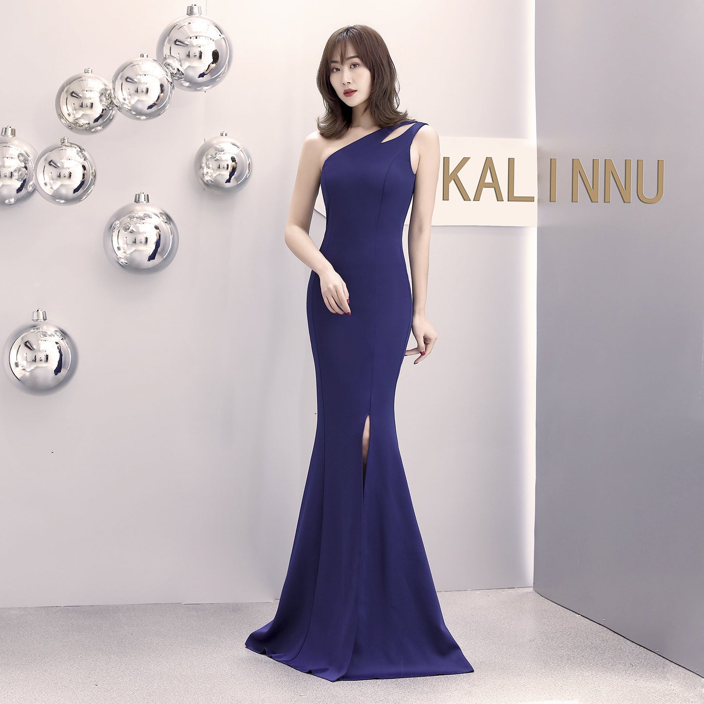 1012 #banquet evening dress long autumn and winter one-shoulder split slim-fitting fishtail dress hostess dress