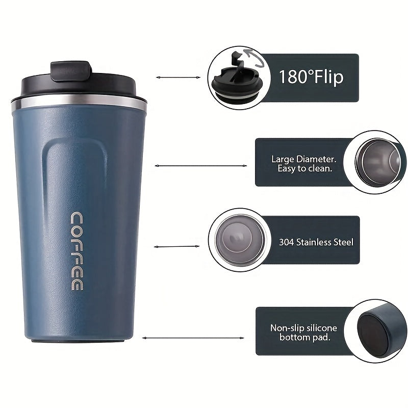 1pc Double Walled Stainless Steel Vacuum Travel Cup -510 Ml/17.2 Oz - Insulated And Reusable Thompson Cup For Coffee, Tea, And Soda Water - Keeps Your Drink Hot Or Cold All Day Long