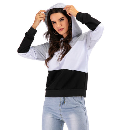 LOVEVOP ebaywish 2025 New autumn contrasting color splicing bottoming hooded sweater women's long sleeves loose casual