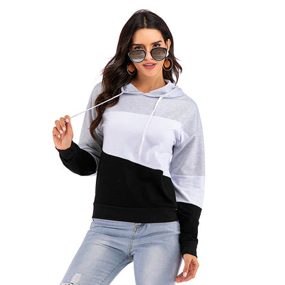 LOVEVOP ebaywish 2025 New autumn contrasting color splicing bottoming hooded sweater women's long sleeves loose casual