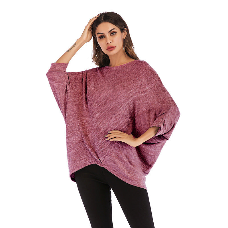 LOVEVOP popular Autumn  wishebay New women's clothing 2025 solid color tops women's bat sleeves women's knitted sweater