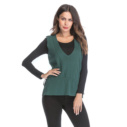 LOVEVOP popularwish popular  New women's pullover V-neck solid color top knitted vest women's winter wear