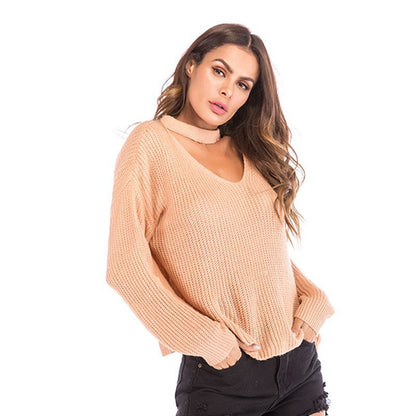 LOVEVOP New Popular trade women's clothing new V-neck pullover top wear neck loose knitted sweater women