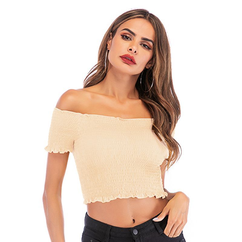 LOVEVOP popular 2025 Popular trade women's clothing summer new fashion pleated tube top slim one-word collar short button top