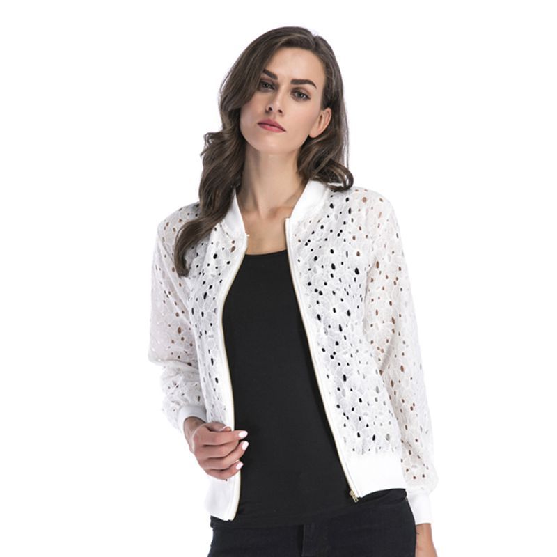 LOVEVOP Hot autumn new lace hook-up hollow blouse zipper cardigan, long-sleeved jacket women