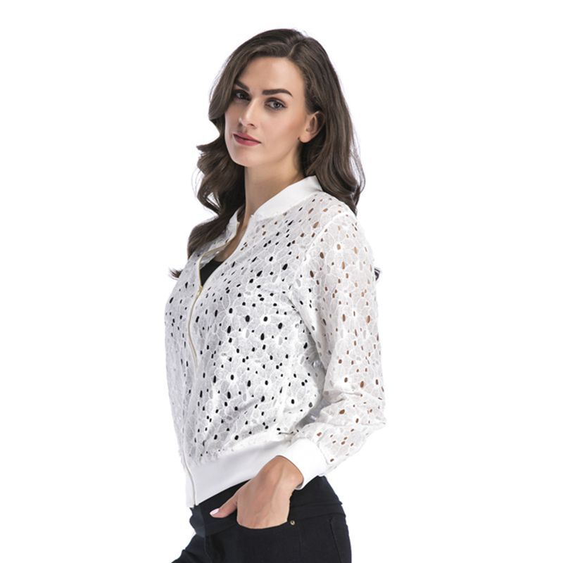 LOVEVOP Hot autumn new lace hook-up hollow blouse zipper cardigan, long-sleeved jacket women