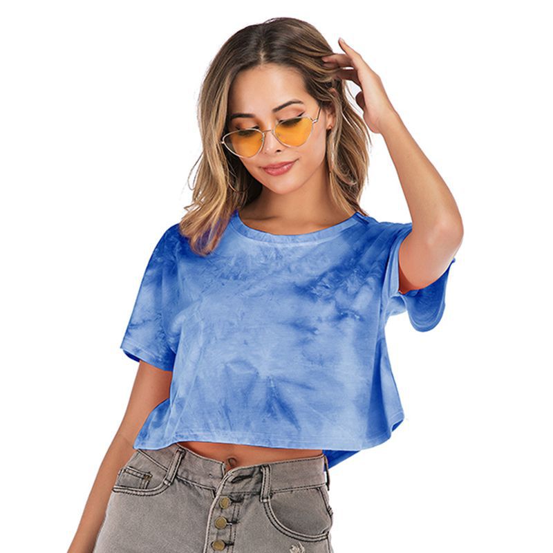 LOVEVOP New popular summer women's tie-dye short-sleeved t-shirt women's Popularan, 2025n and Popular trade versatile short navel top