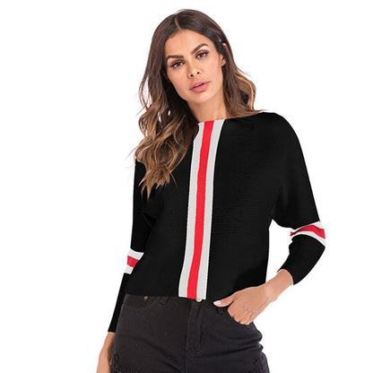 LOVEVOP New popular new autumn women's clothing color matching knitted sweater bat sleeve 2025 pullover short sweater