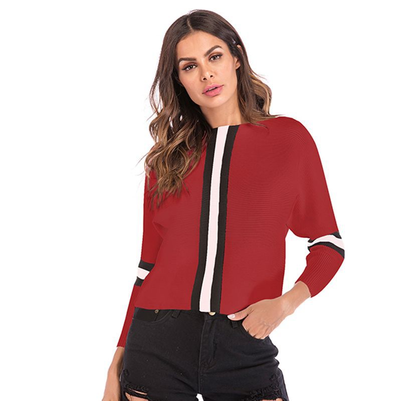 LOVEVOP New popular new autumn women's clothing color matching knitted sweater bat sleeve 2025 pullover short sweater