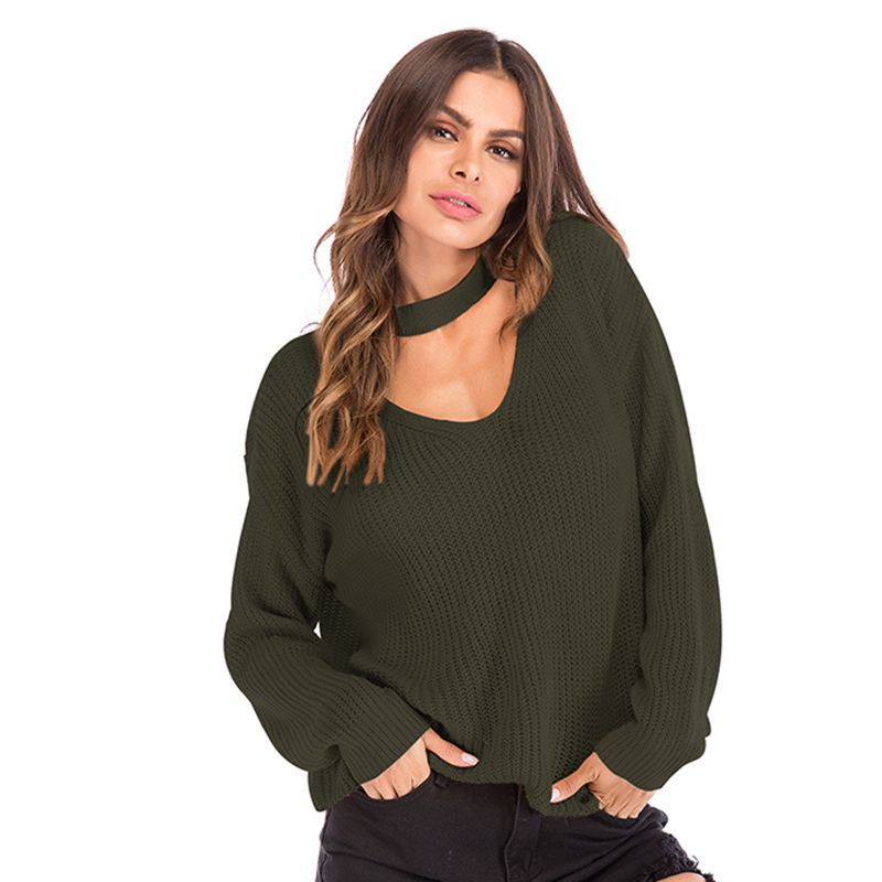 LOVEVOP New Popular trade women's clothing new V-neck pullover top wear neck loose knitted sweater women