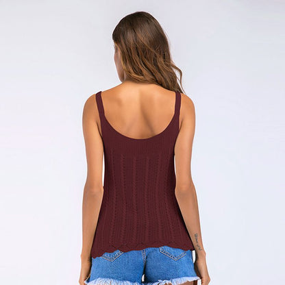 LOVEVOP New hollow knitted sling vest women's autumn Popular and 2025 popular sexy U-neck versatile bottomed sleeveless top