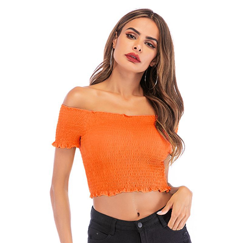 LOVEVOP popular 2025 Popular trade women's clothing summer new fashion pleated tube top slim one-word collar short button top