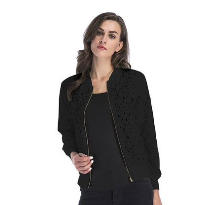 LOVEVOP Hot autumn new lace hook-up hollow blouse zipper cardigan, long-sleeved jacket women