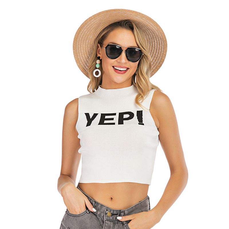 LOVEVOP 2025 knitted sweater women's popular summer new personalized letter belly button slim sleeveless short vest top