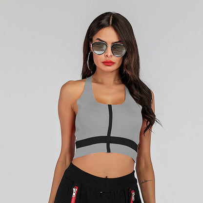 LOVEVOP popular 2025 new knitted vest women's outer wear short navel-exposed hollow neck-hanging contrasting suspender top