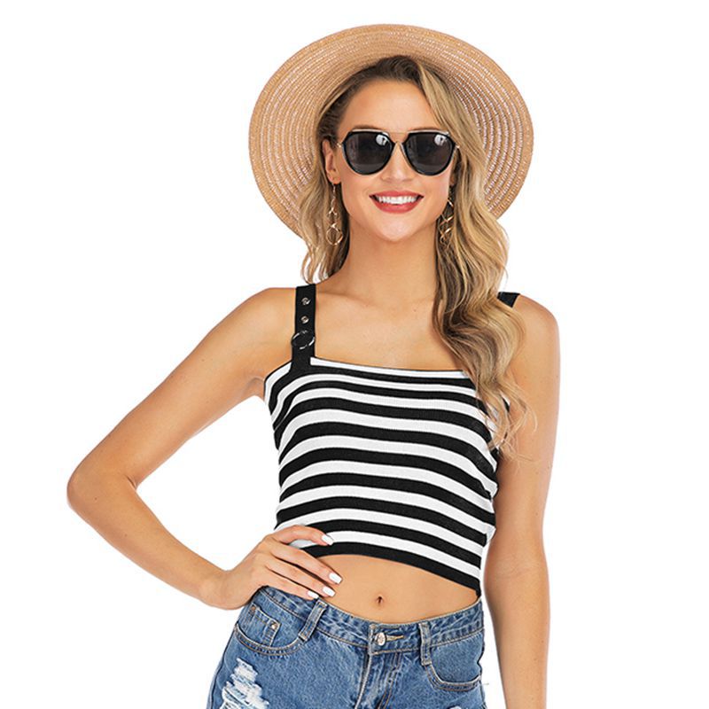 LOVEVOP 2025 New knitted vest women's sexy versatile suspender bottoming shirt ins trendy striped contrasting short top